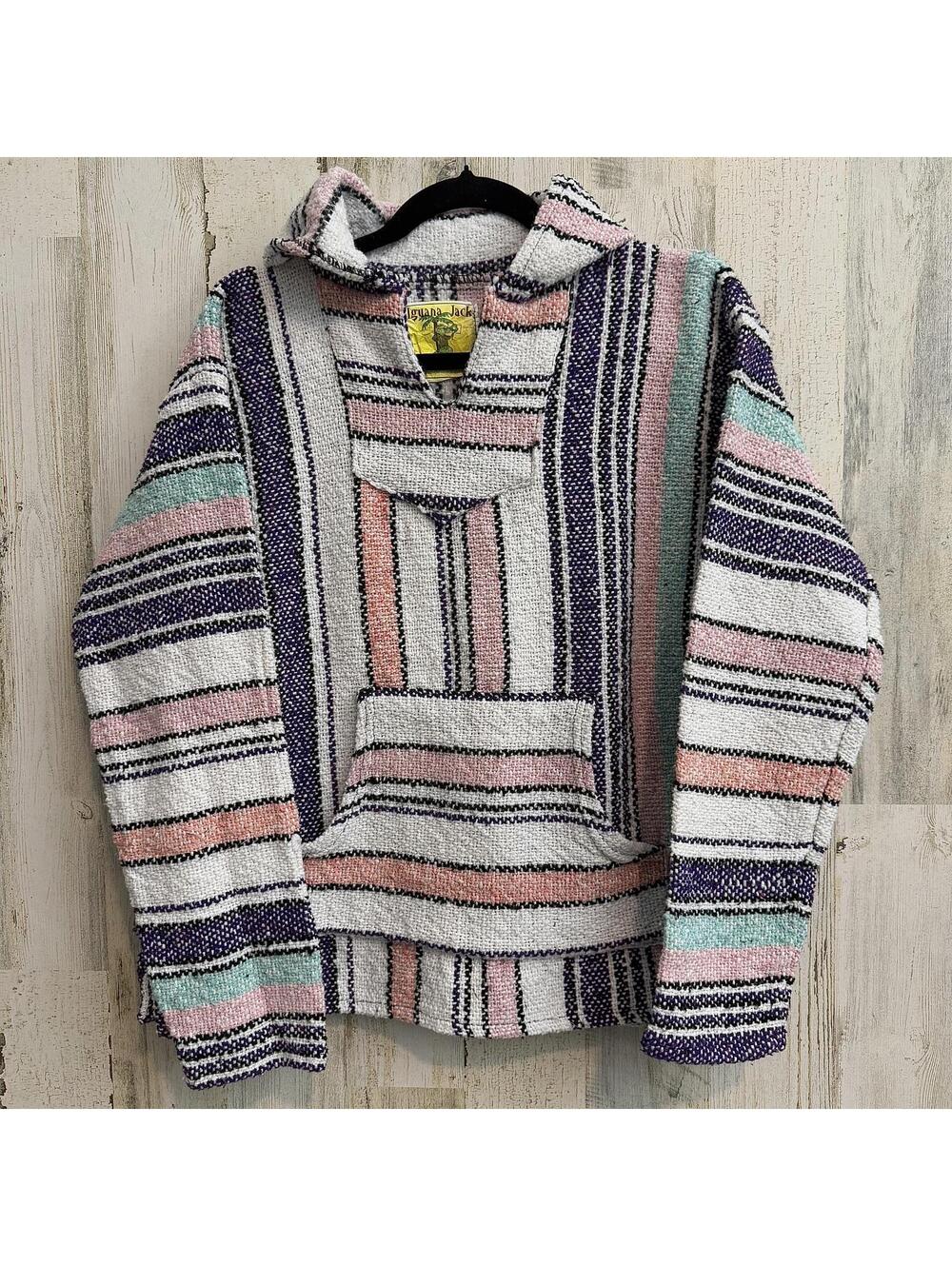 Iguana Jack Women’s Medium Baja Hoodie Striped Pullover Pocket